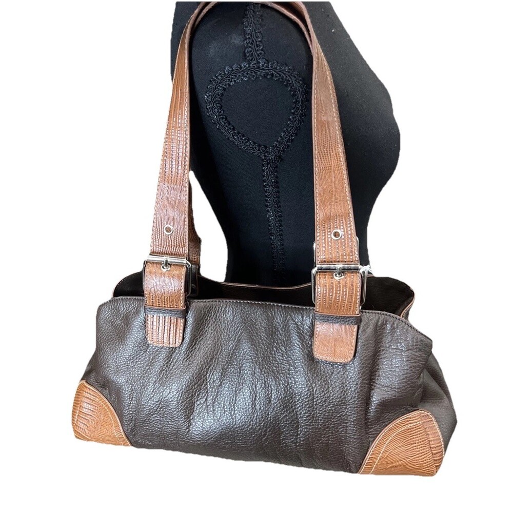 Vintage Liz Claiborne Two Toned Brown Cognac Pebbled Leather Handbag Y2K 90’s